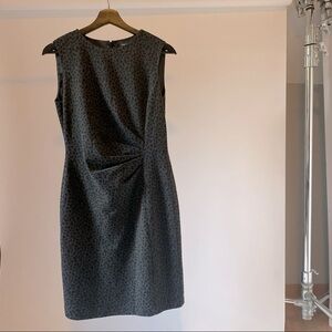 Tahari Charcoal Gray Black Spotted Cheetah Print Ruched Sheath Dress